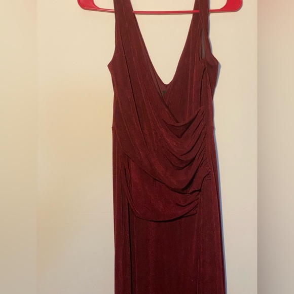 Windsor Long Velvet Maroon Dress with high split - Picture 3 of 4